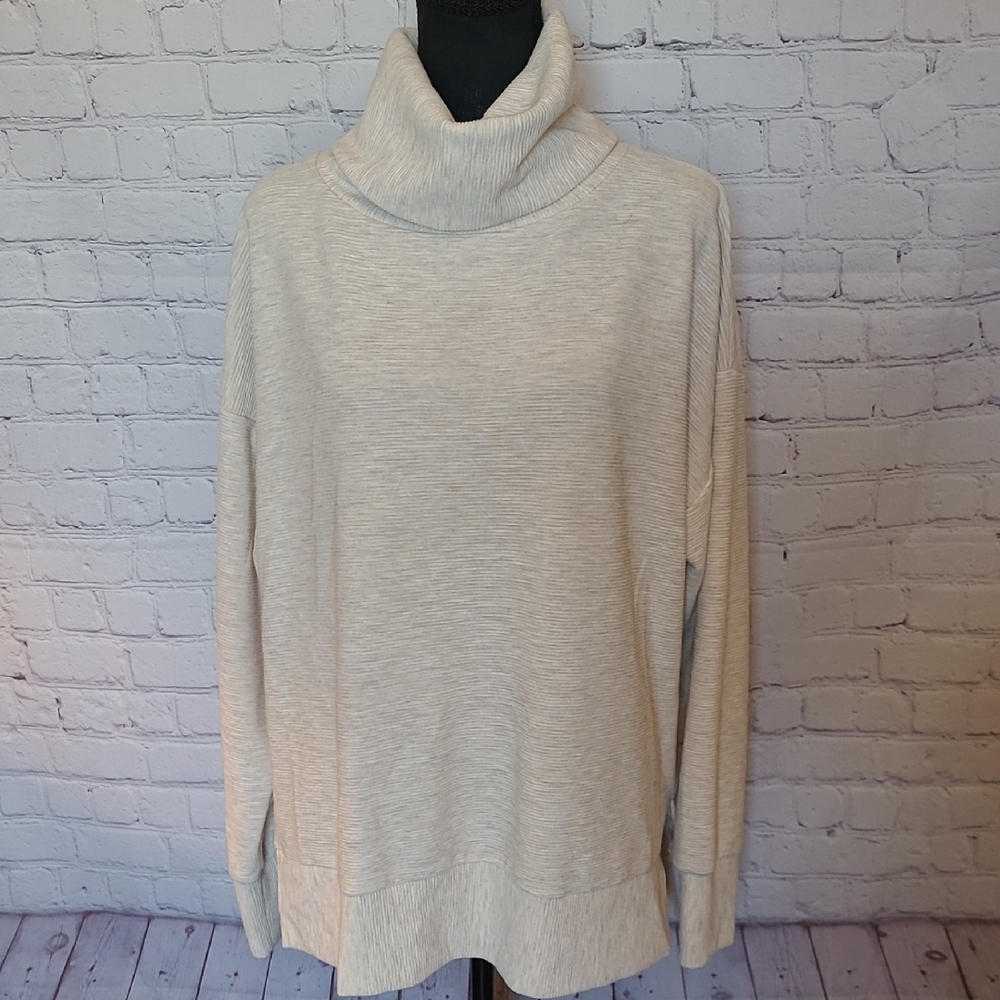 Ideology Size XL Oatmeal Ribbed Cowl Neck Top Tunic